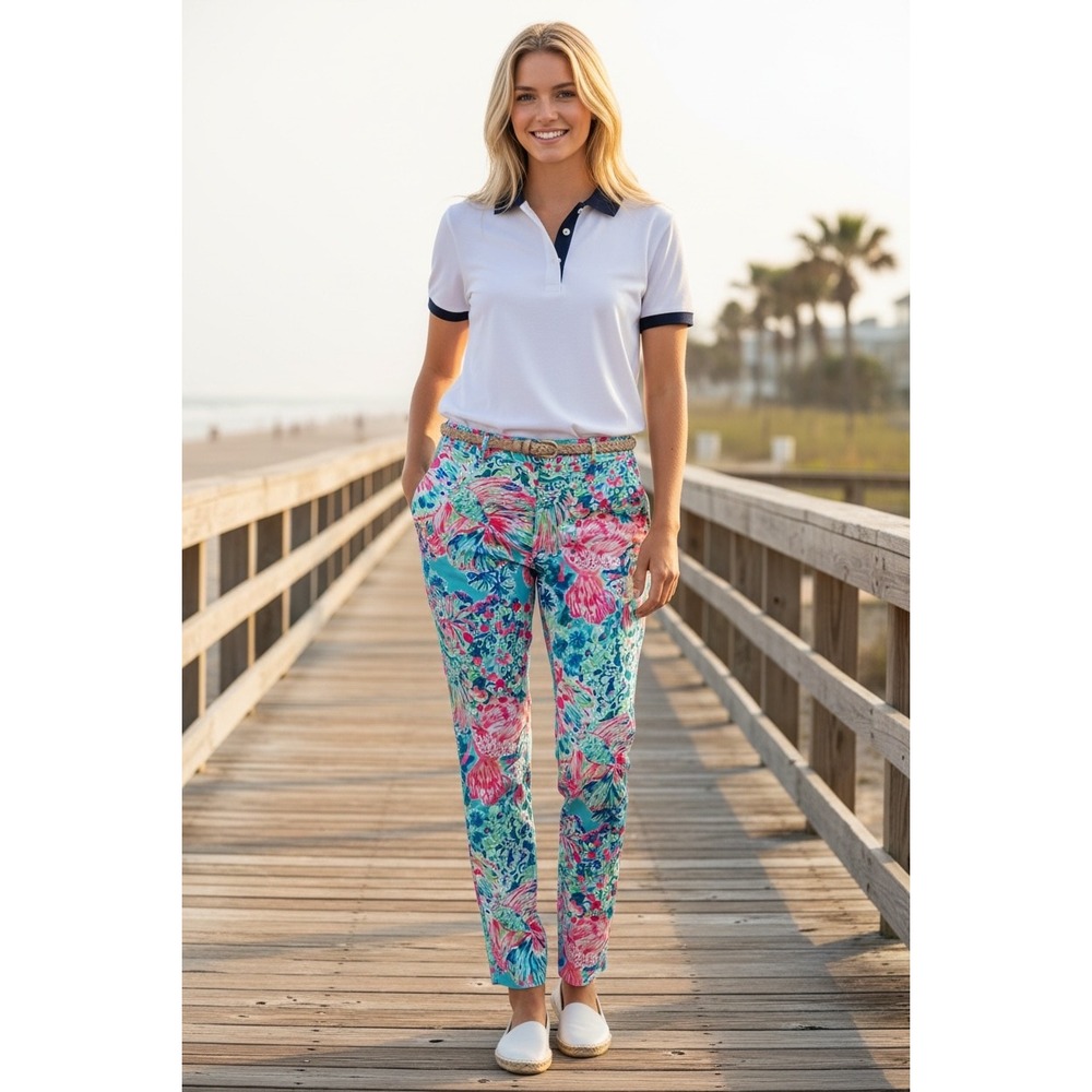 Lilly Pulitzer Alina Ankle Pants 00 Gypsea Tropical Floral Serene Blue Preppy